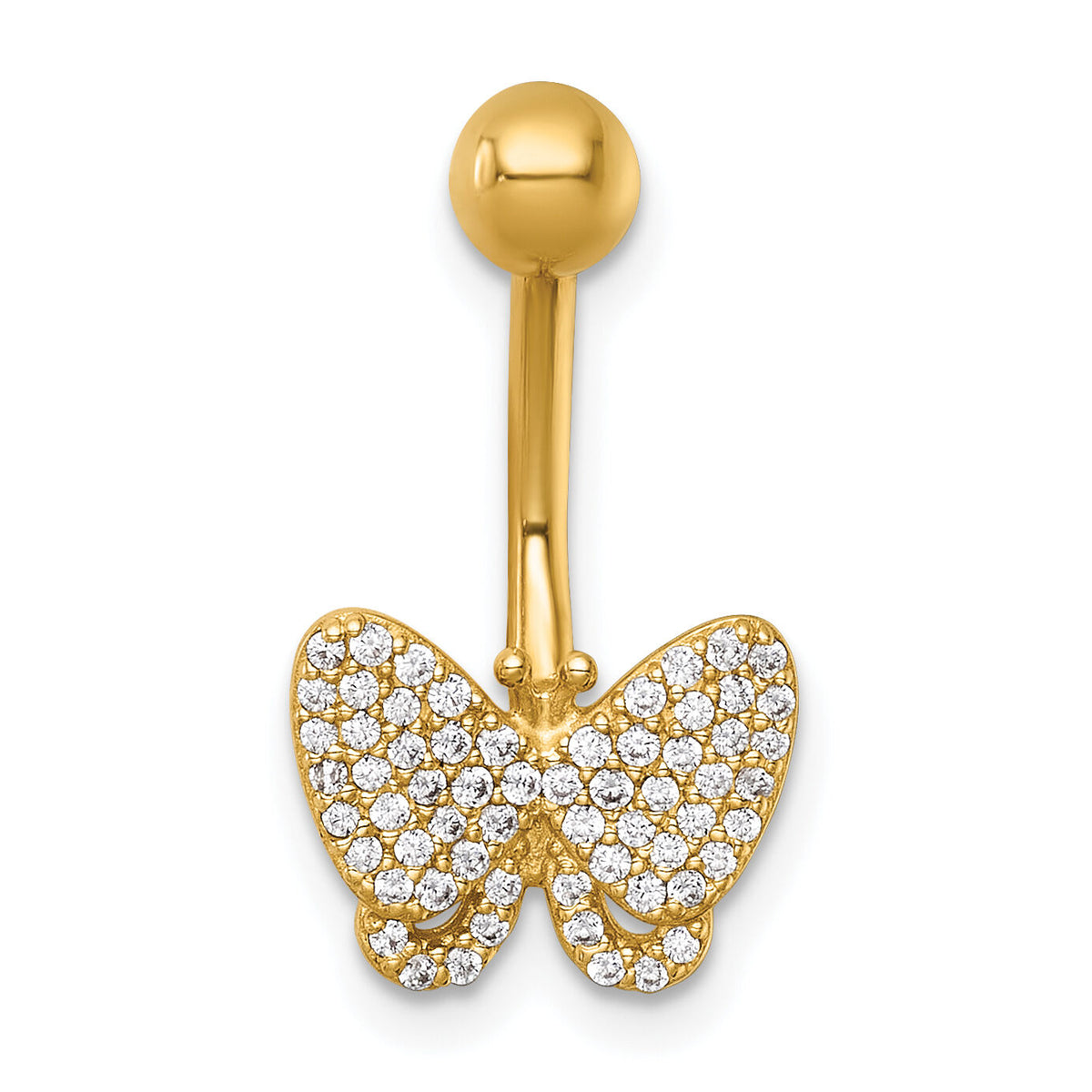 14k 14 Gauge Polished Pave CZ Butterfly Navel Ring-BD333