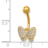 14k 14 Gauge Polished Pave CZ Butterfly Navel Ring-BD333