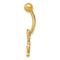 14k 14 Gauge Polished and Beaded CZ Dangling Butterfly Navel Ring-BD334