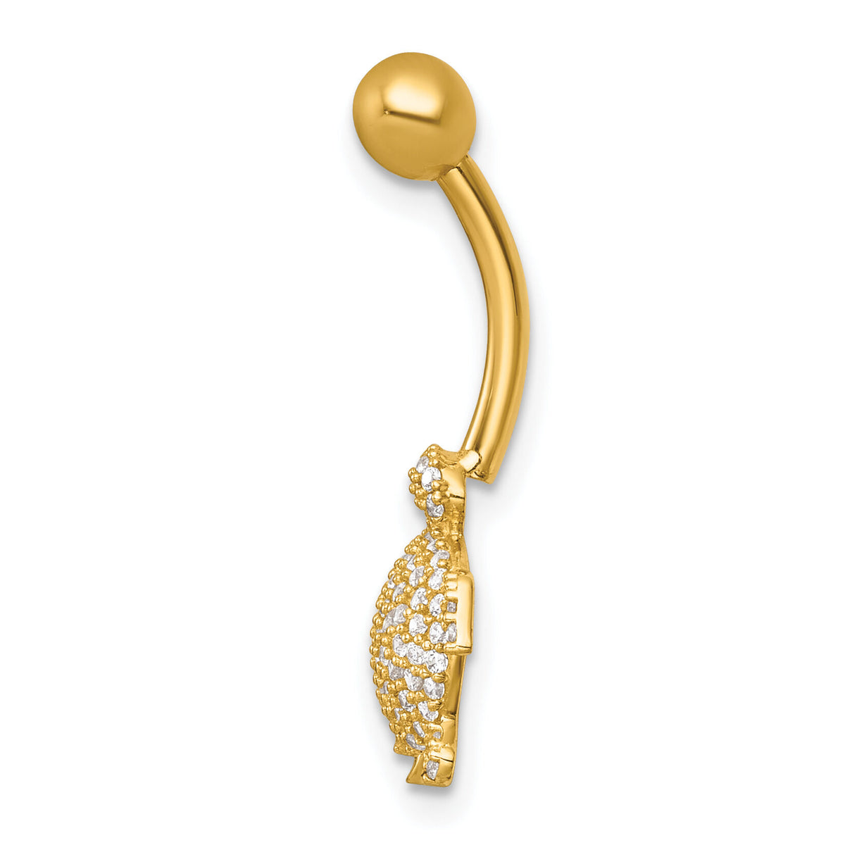 14k 14 Gauge Polished Pave CZ Turtle Navel Ring-BD335
