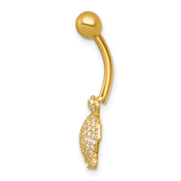 14k 14 Gauge Polished Pave CZ Turtle Navel Ring-BD335