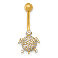 14k 14 Gauge Polished Pave CZ Turtle Navel Ring-BD335