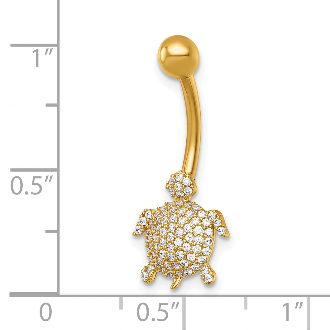 14k 14 Gauge Polished Pave CZ Turtle Navel Ring-BD335