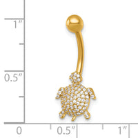 14k 14 Gauge Polished Pave CZ Turtle Navel Ring-BD335