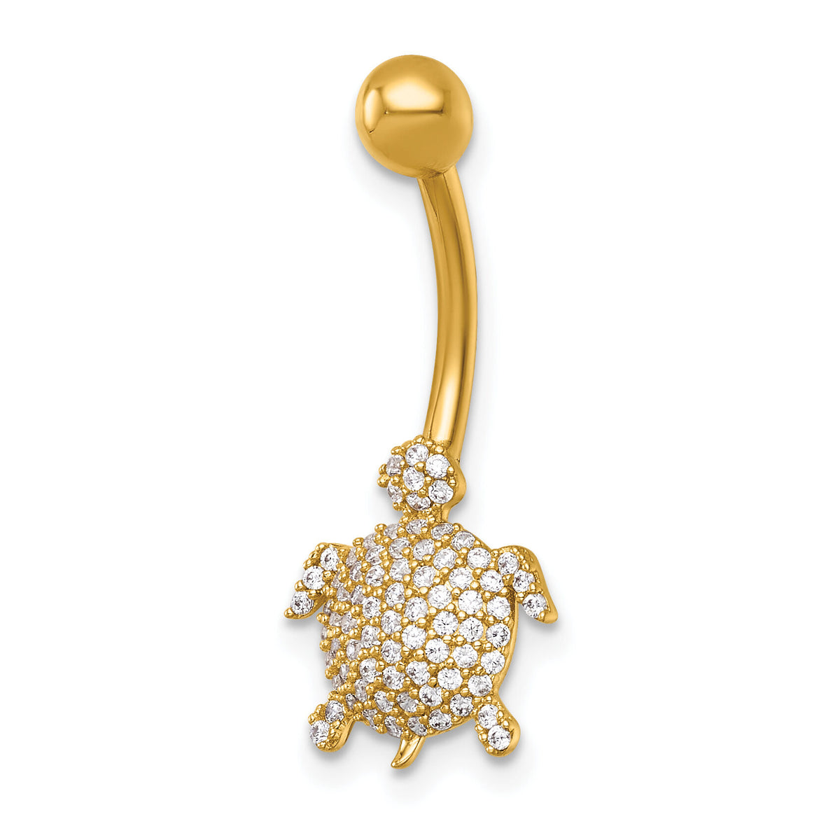 14k 14 Gauge Polished Pave CZ Turtle Navel Ring-BD335