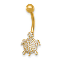 14k 14 Gauge Polished Pave CZ Turtle Navel Ring-BD335