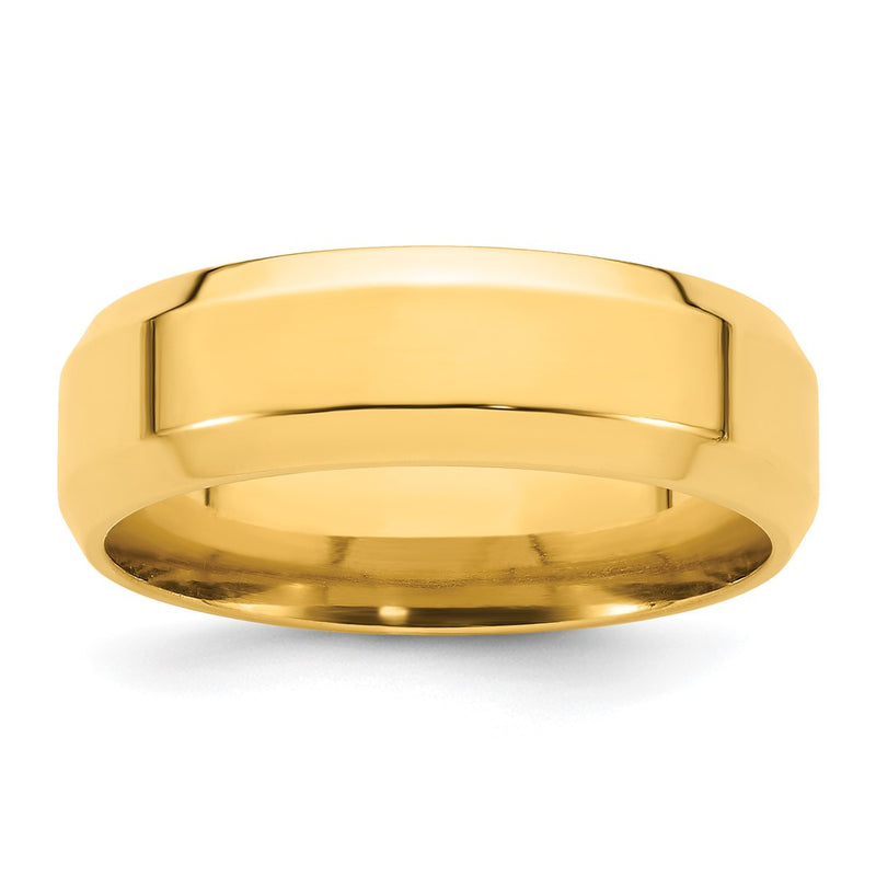 14k Yellow Gold 7mm Beveled Edge Comfort Fit Wedding Band Size 10.5-BEC070-10.5