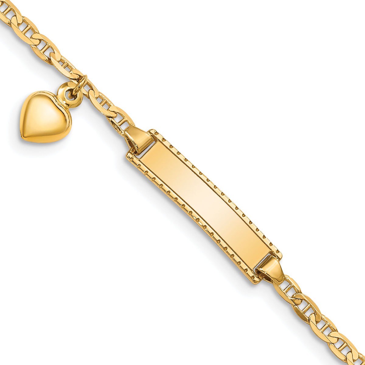 14K Children's Heart Dangle Anchor Link ID Bracelet-BID100-5.5
