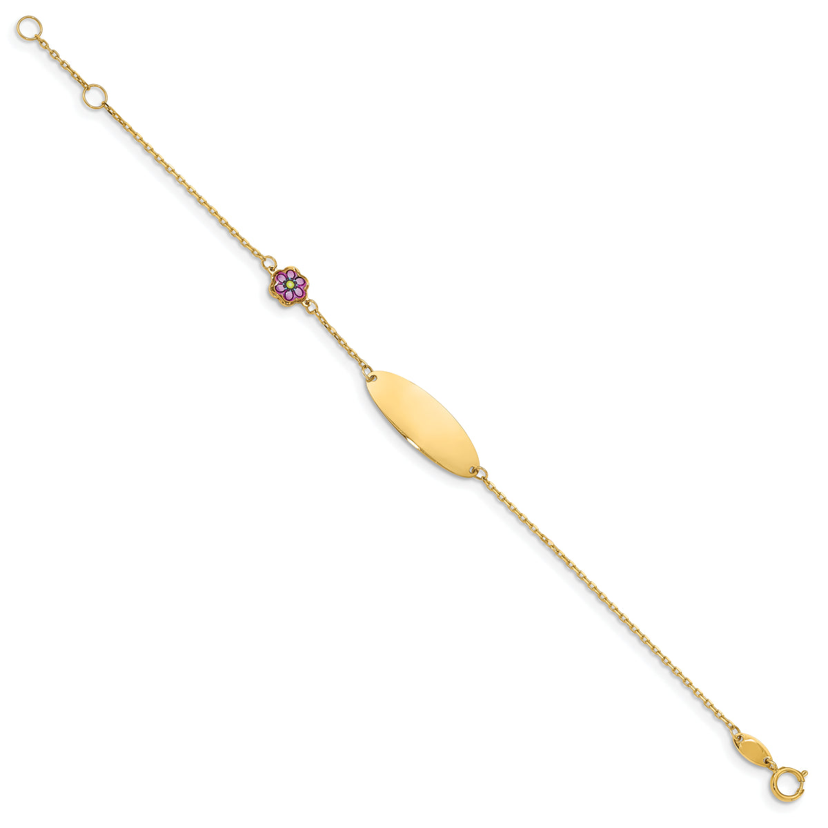 14K Children's Enamel Flower w/.5in ext. ID Bracelet-BID105-5.5