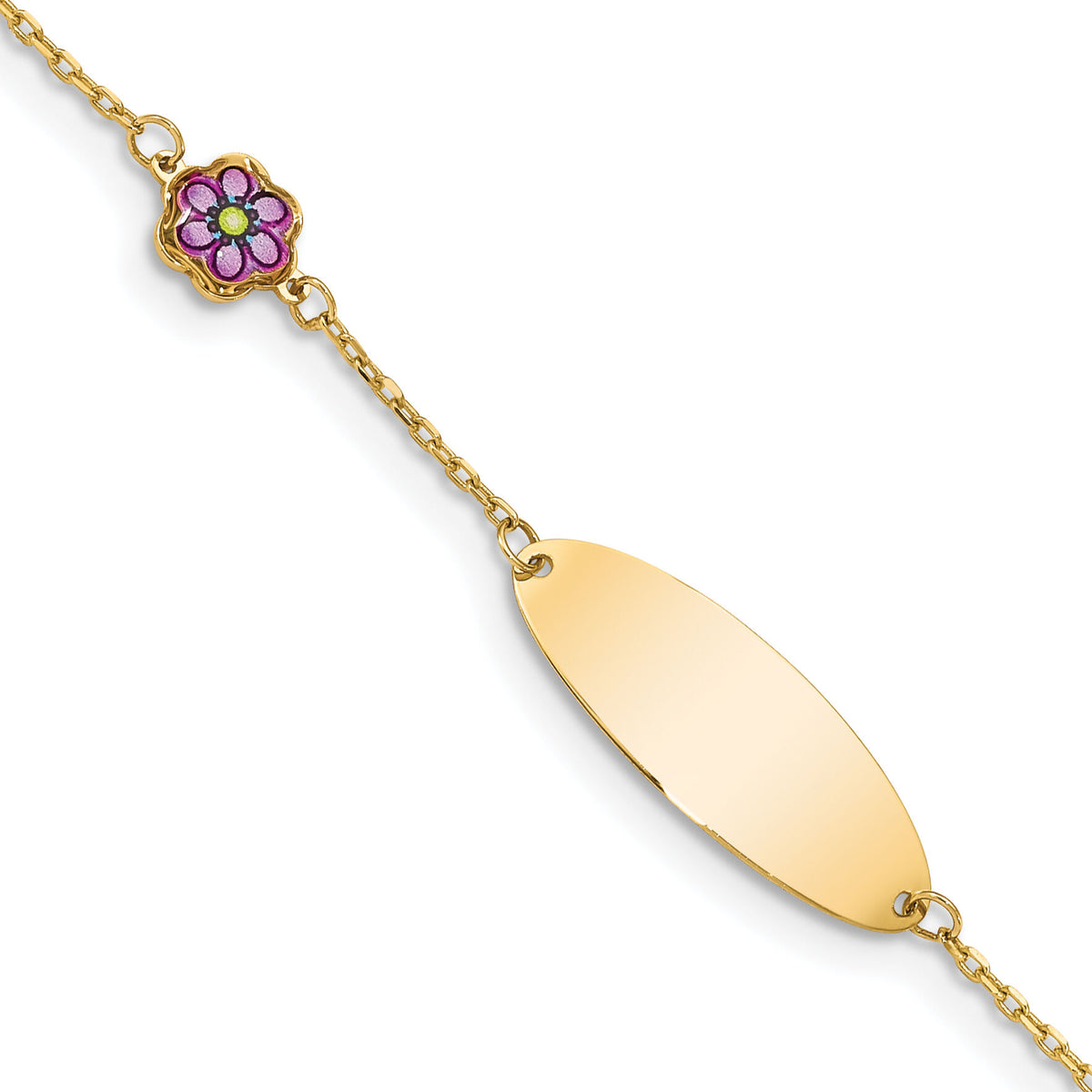14K Children's Enamel Flower w/.5in ext. ID Bracelet-BID105-6