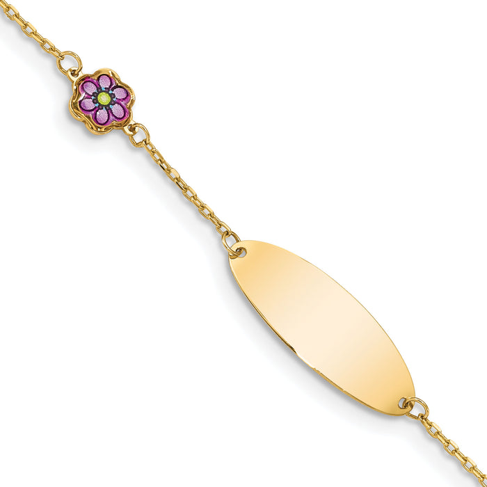 14K Children's Enamel Flower w/.5in ext. ID Bracelet-BID105-6