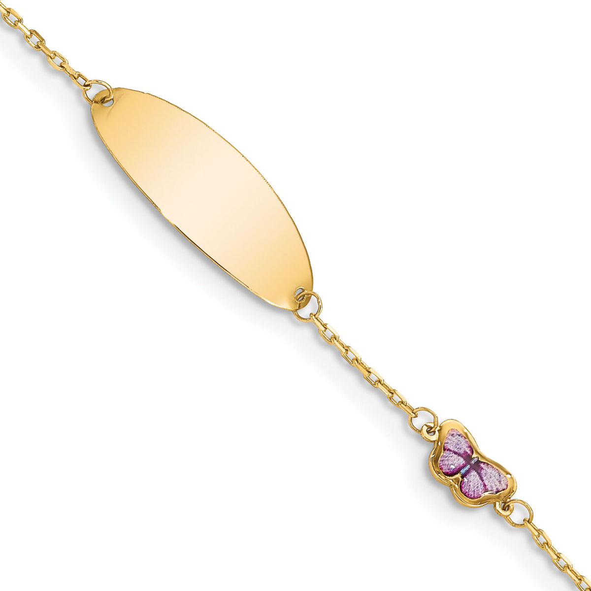 14K Children's Enamel Butterfly w/.5in ext. ID Bracelet-BID106-5.5