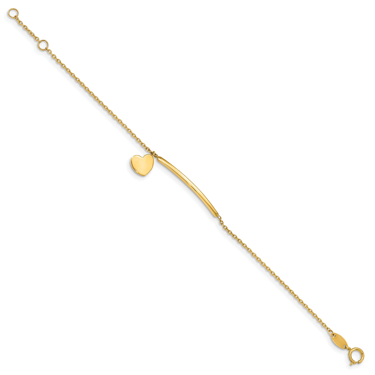 14K Children's Polished Heart Dangle w/.5in ext. Bracelet-BID109-5.5