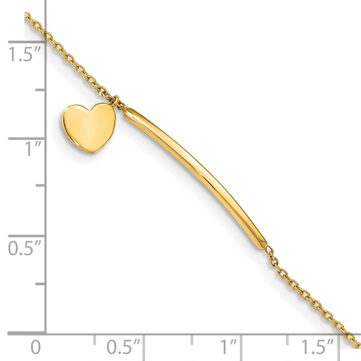 14K Children's Polished Heart Dangle w/.5in ext. Bracelet-BID109-5.5