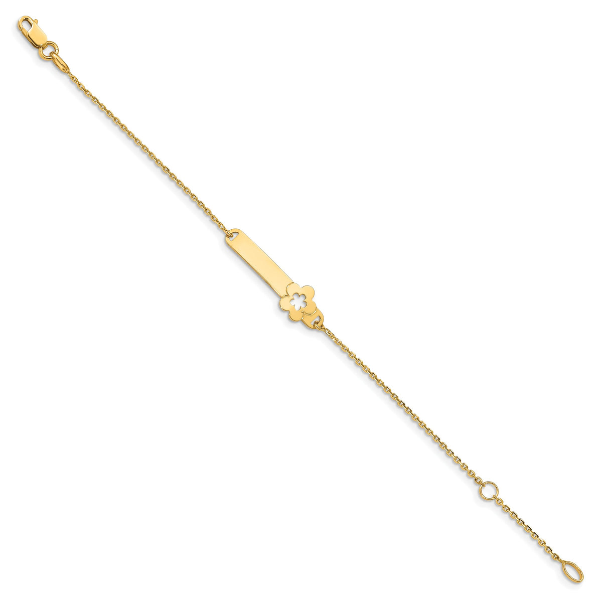 14K Children's Polished Flower w/1in ext. ID Bracelet-BID110-5.5