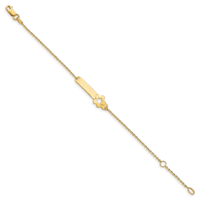 14K Children's Polished Flower w/1in ext. ID Bracelet-BID110-5.5