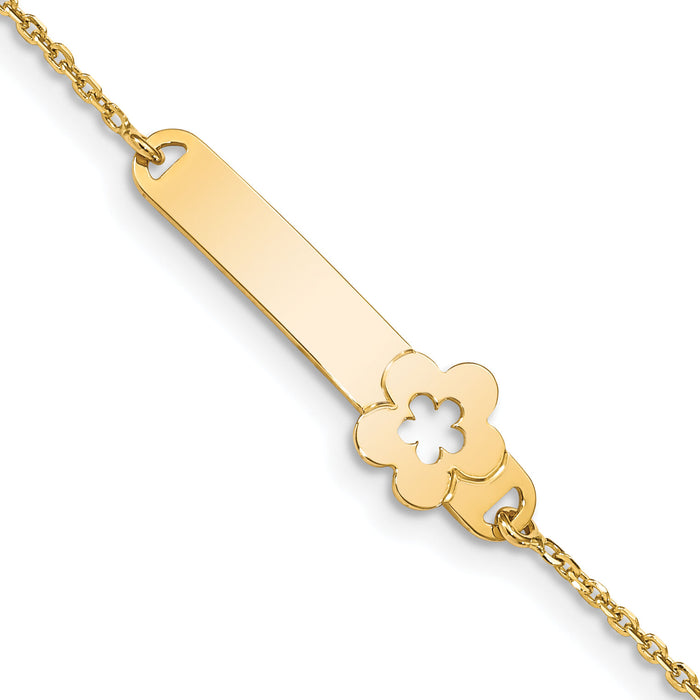 14K Children's Polished Flower w/1in ext. ID Bracelet-BID110-5.5