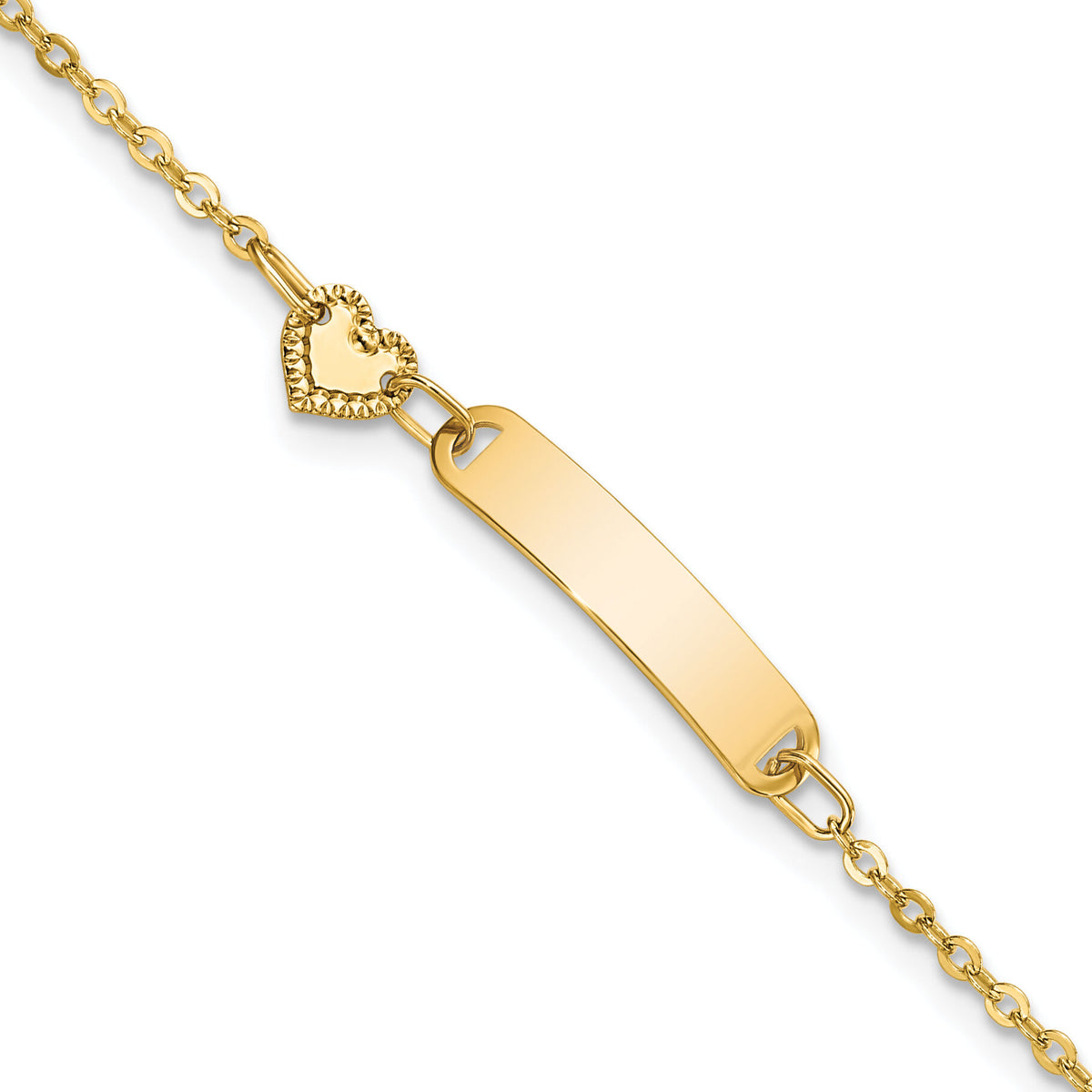 14K Polished ID with Heart Childrens Bracelet-BID117-5.5