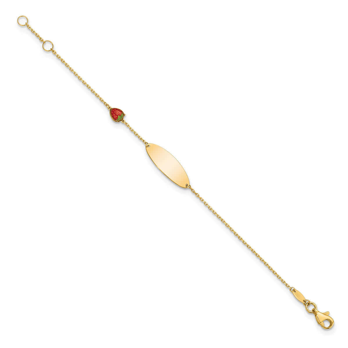 14k Enameled Strawberry Baby ID 5.5in w/.5 in Ext Bracelet-BID118-5.5