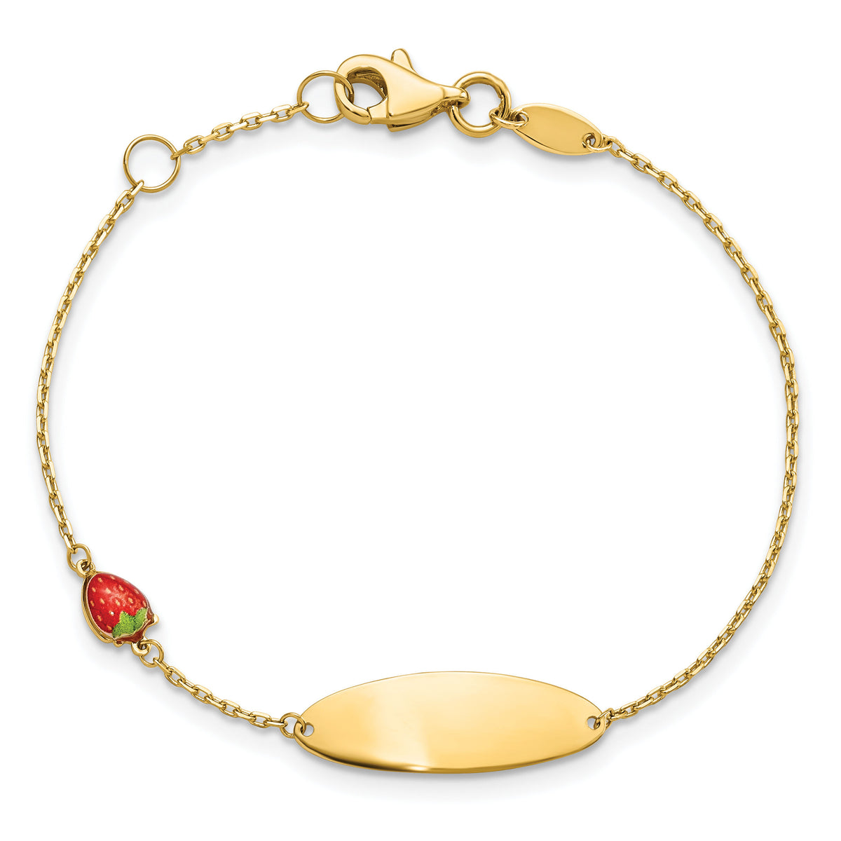 14k Enameled Strawberry Baby ID 5.5in w/.5 in Ext Bracelet-BID118-5.5