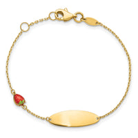 14k Enameled Strawberry Baby ID 5.5in w/.5 in Ext Bracelet-BID118-5.5
