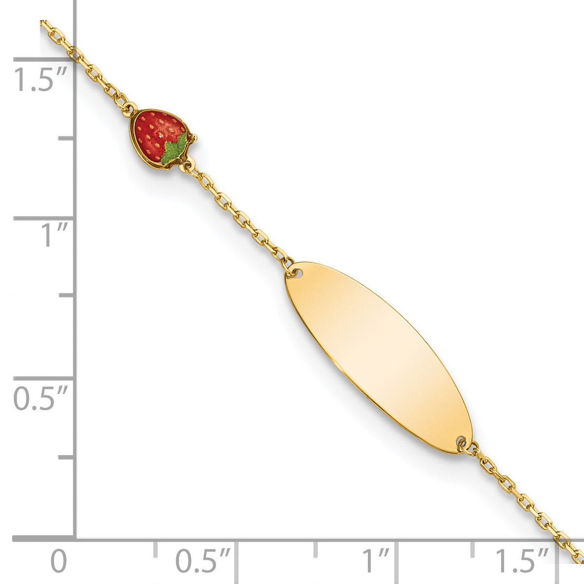 14k Enameled Strawberry Baby ID 5.5in w/.5 in Ext Bracelet-BID118-5.5