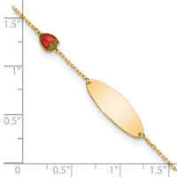 14k Enameled Strawberry Baby ID 5.5in w/.5 in Ext Bracelet-BID118-5.5