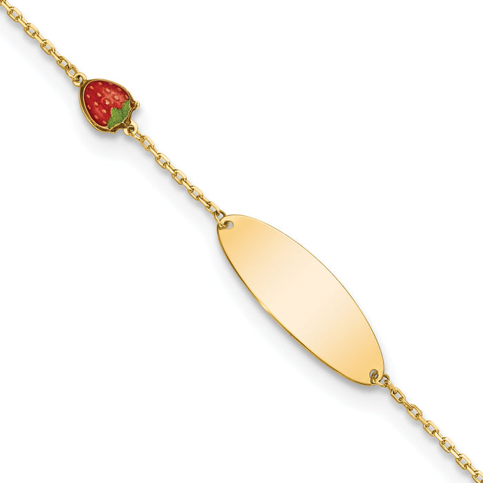 14k Enameled Strawberry Baby ID 5.5in w/.5 in Ext Bracelet-BID118-5.5