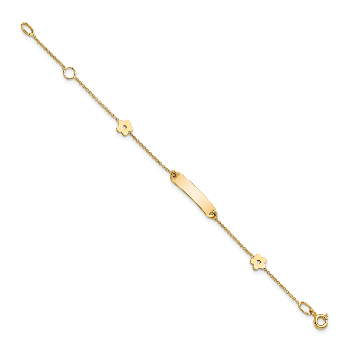 14K Polished ID with Flower Childrens Bracelet-BID119-5.5