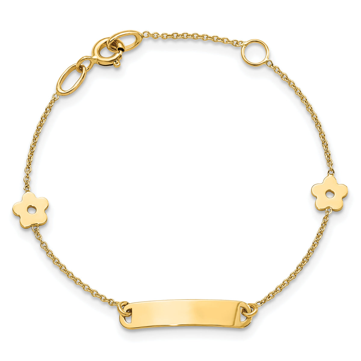 14K Polished ID with Flower Childrens Bracelet-BID119-5.5