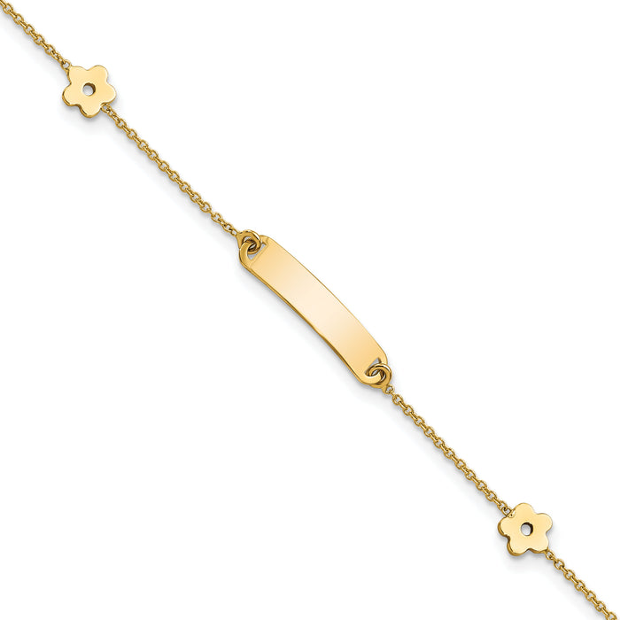 14K Polished ID with Flower Childrens Bracelet-BID119-5.5