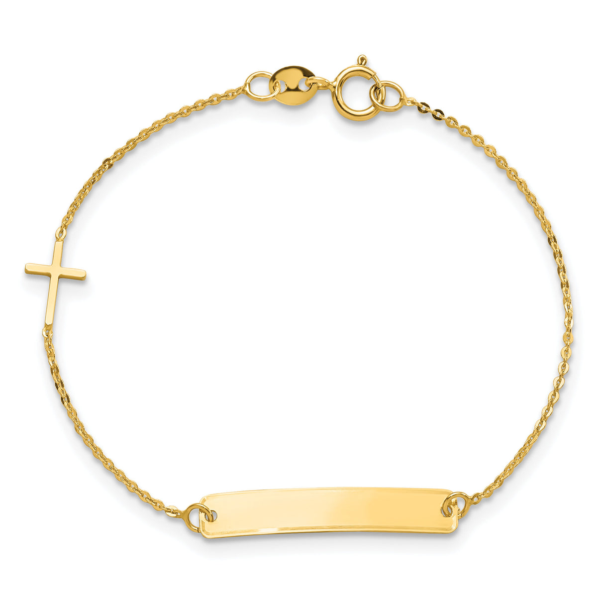 14k Polished 5.5in Cross ID Bracelet-BID121-5.5