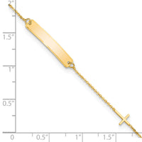 14k Polished 5.5in Cross ID Bracelet-BID121-5.5