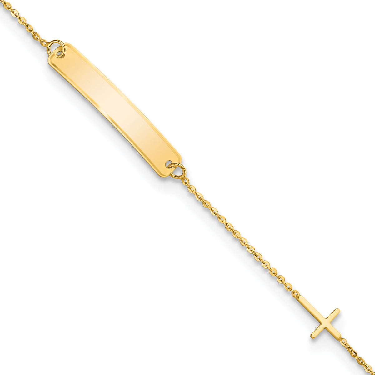 14k Polished 5.5in Cross ID Bracelet-BID121-5.5