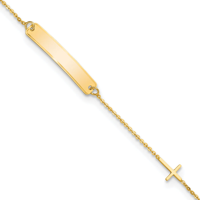 14k Polished 5.5in Cross ID Bracelet-BID121-5.5