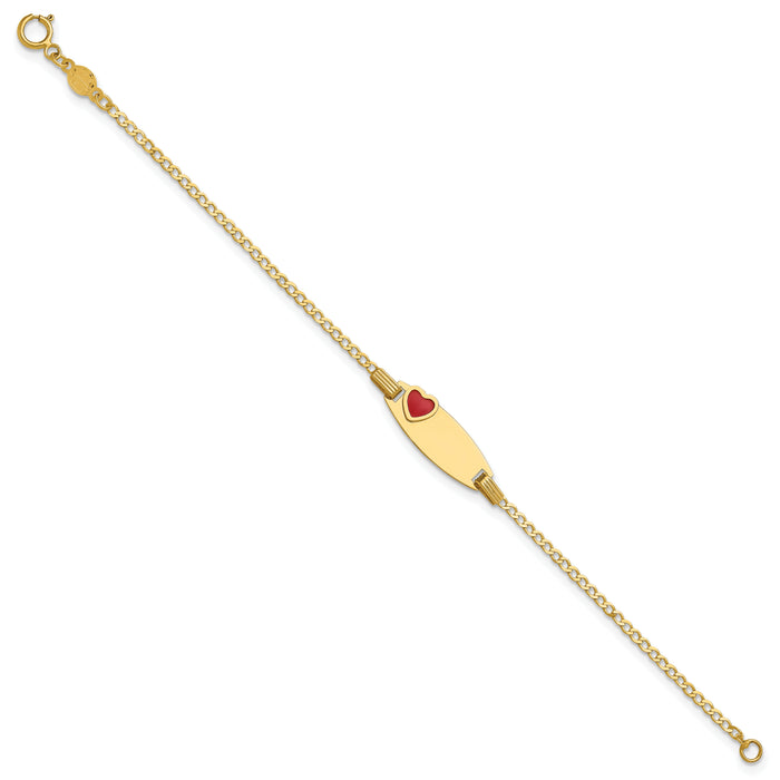 14k Polished Kids ID with Red Enameled Heart 5.5in Bracelet-BID124-5.5