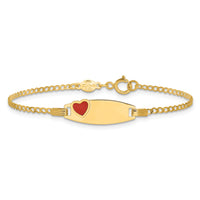 14k Polished Kids ID with Red Enameled Heart 5.5in Bracelet-BID124-5.5