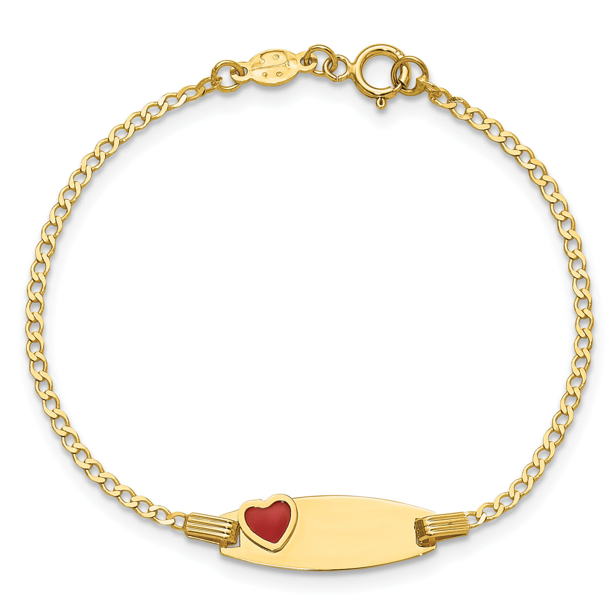 14k Polished Kids ID with Red Enameled Heart 5.5in Bracelet-BID124-5.5