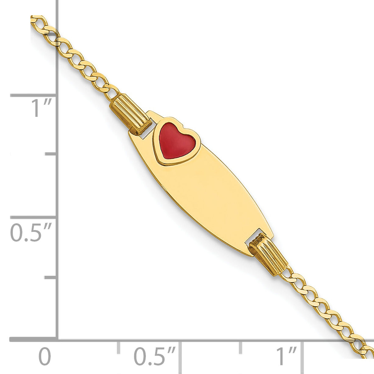 14k Polished Kids ID with Red Enameled Heart 5.5in Bracelet-BID124-5.5