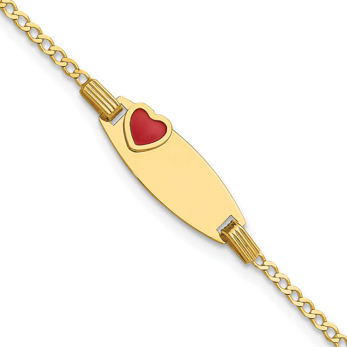14k Polished Kids ID with Red Enameled Heart 5.5in Bracelet-BID124-5.5