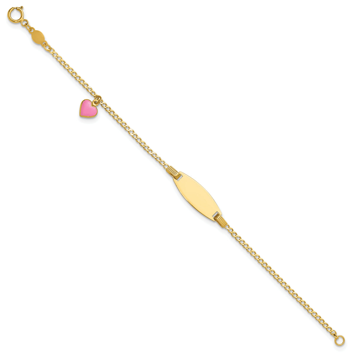 14k Polished Kids ID with Pink Enameled Puff Heart 5.5in Bracelet-BID125-5.5