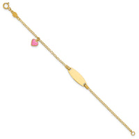 14k Polished Kids ID with Pink Enameled Puff Heart 5.5in Bracelet-BID125-5.5