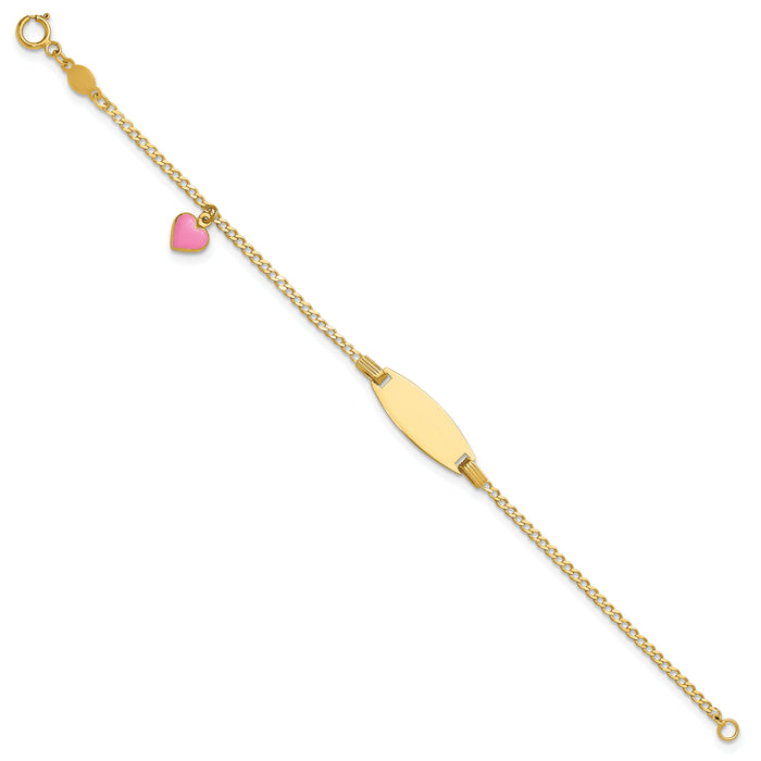 14k Polished Kids ID with Pink Enameled Puff Heart 5.5in Bracelet-BID125-5.5
