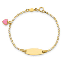14k Polished Kids ID with Pink Enameled Puff Heart 5.5in Bracelet-BID125-5.5