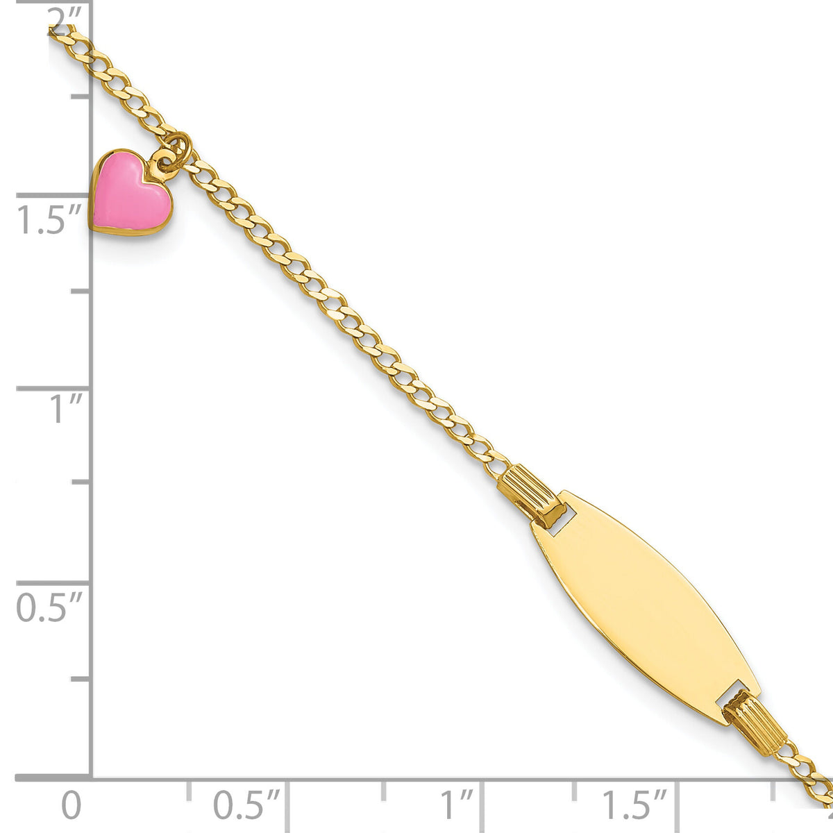 14k Polished Kids ID with Pink Enameled Puff Heart 5.5in Bracelet-BID125-5.5