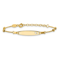 14K Children's Polished Beaded Heart ID 5in w/1in ext Bracelet-BID130-5