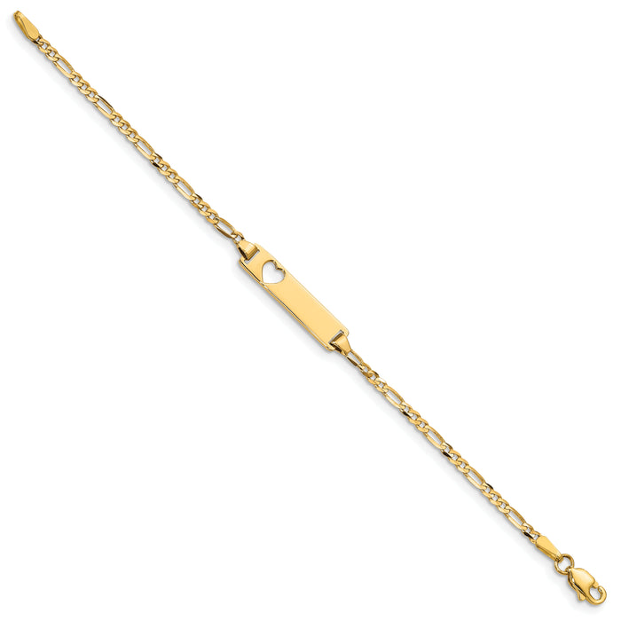 14k Cut-out Heart Figaro Link ID Bracelet-BID25-6