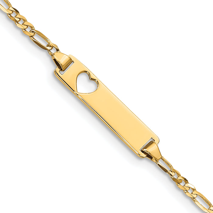 14k Cut-out Heart Figaro Link ID Bracelet-BID25-6