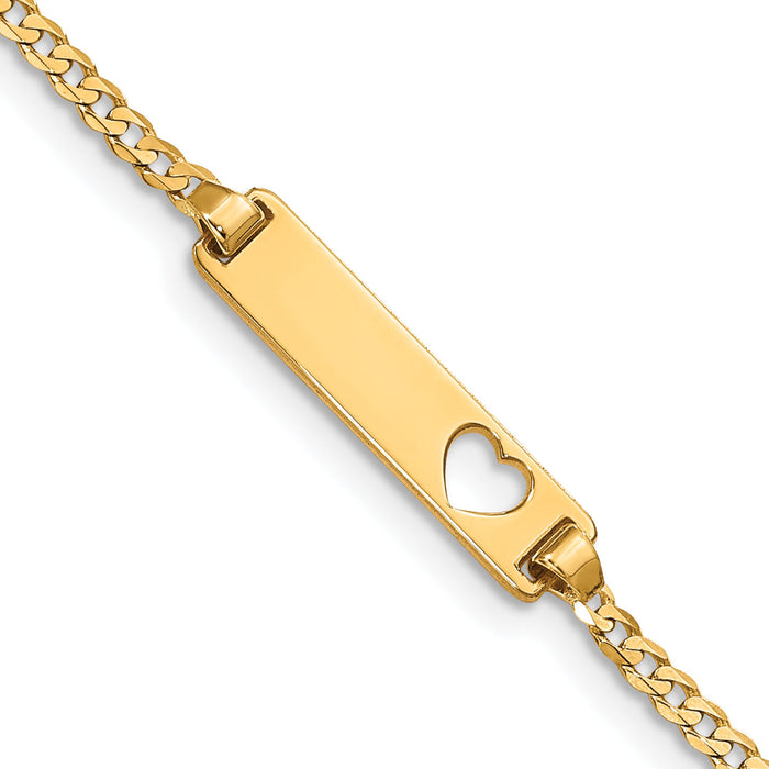 14k Cut-out Heart Curb Link ID Bracelet-BID27-6