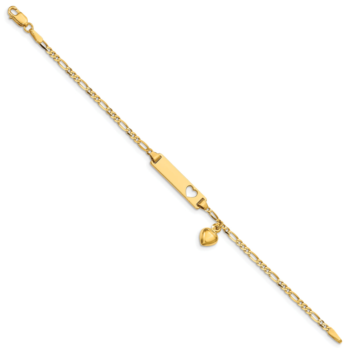 14k Cut-out Heart w/Dangling Heart Children's Figaro Link ID Bracelet-BID54-6